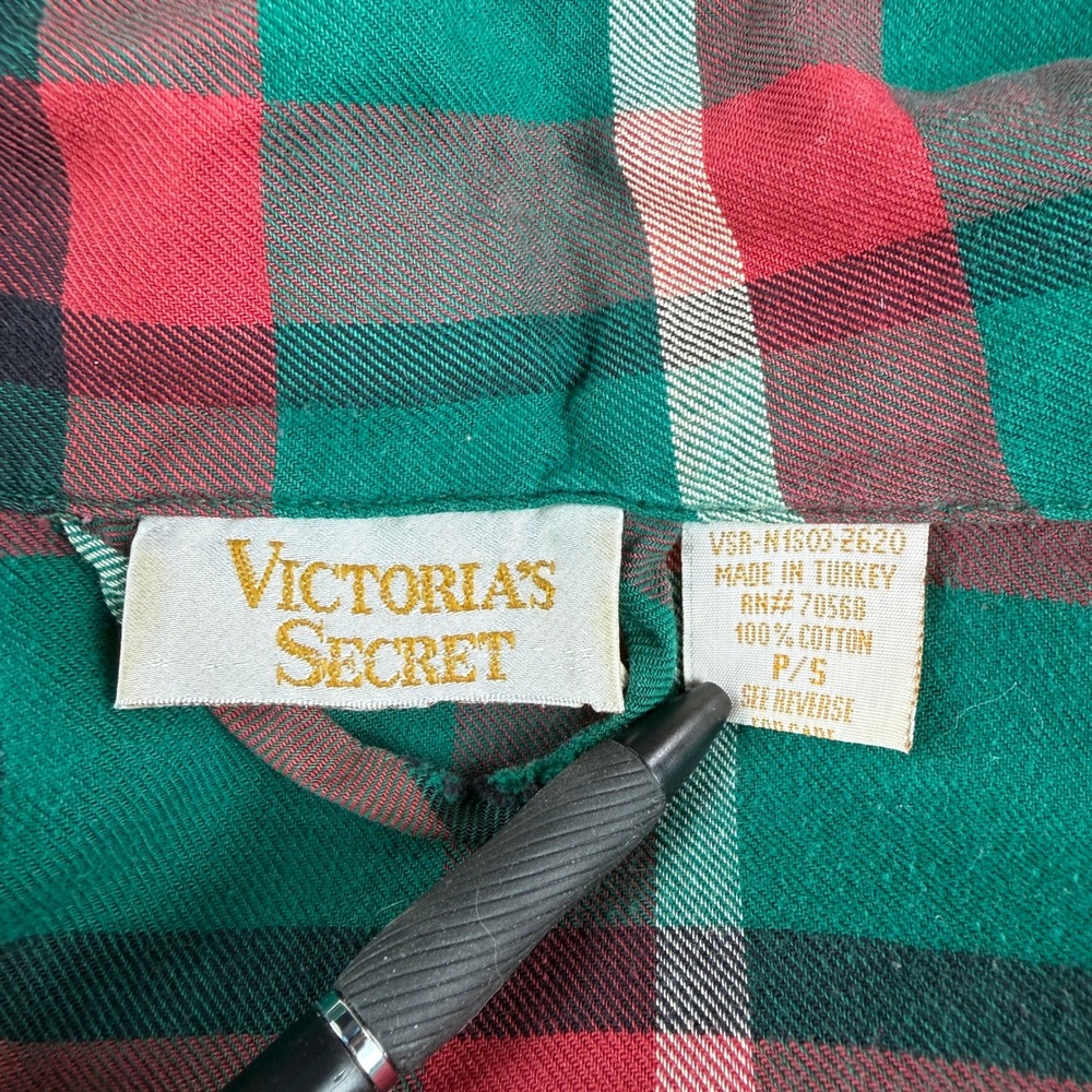 Vintage Victoria's Secret Gold Label Green Red Plaid Cotton Robe P/S Academia - Picture 2 of 16